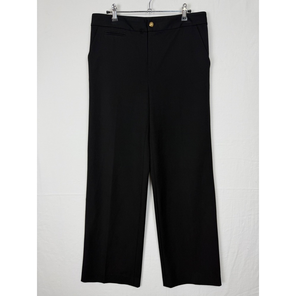 Lauren Ralph Lauren Wide Leg Trousers Women 8 Black Gold Button Stretch
